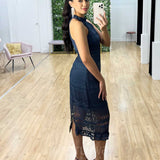 Rivers Midi Lace Dress - Steel Blue