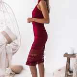 Rivers Midi Lace Dress - Red - Miss Runway Boutique