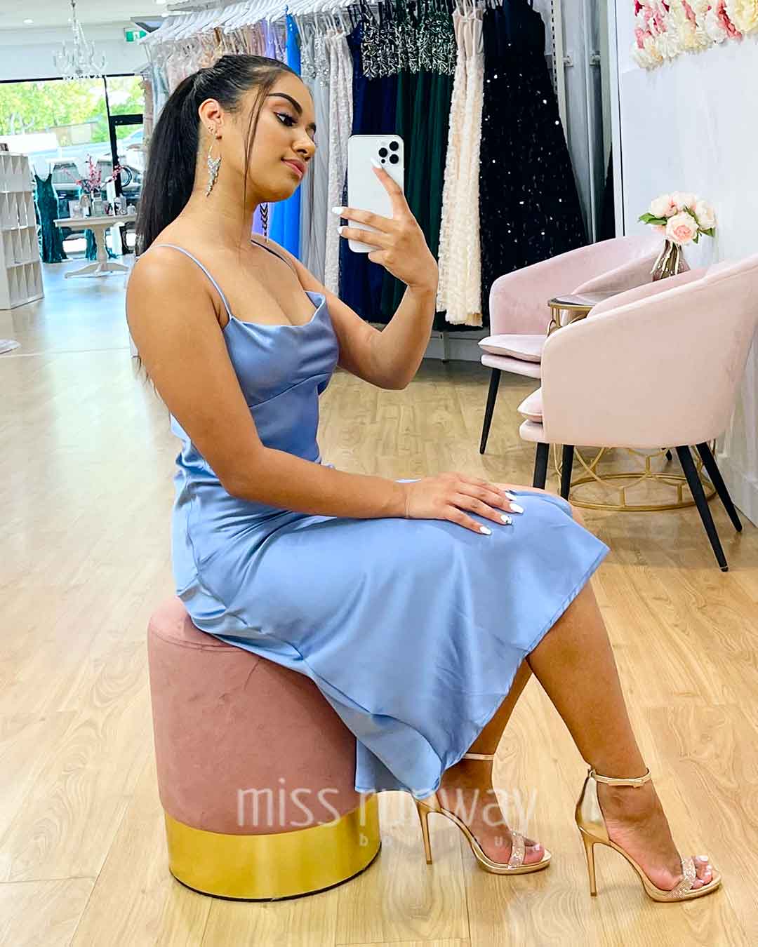 Sandrine Satin Midi Dress - Blue