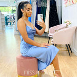 Sandrine Satin Midi Dress - Blue