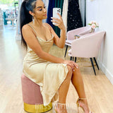 Sandrine Satin Midi Dress - Champagne