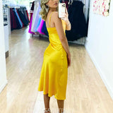 Sandrine Satin Midi Dress Yellow