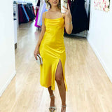 Sandrine Satin Midi Dress Yellow