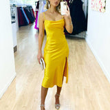 Sandrine Satin Midi Dress Yellow