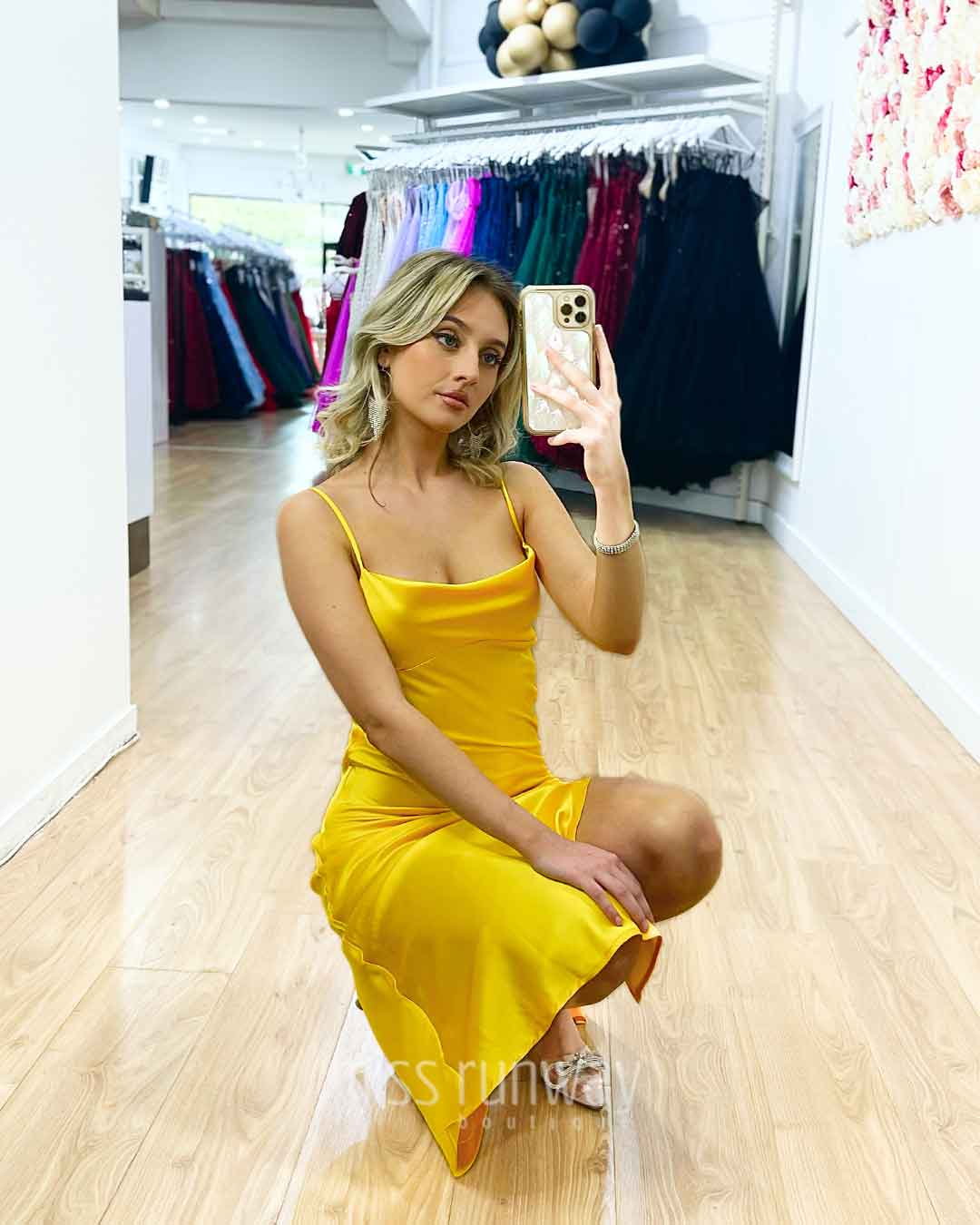 Sandrine Satin Midi Dress Yellow