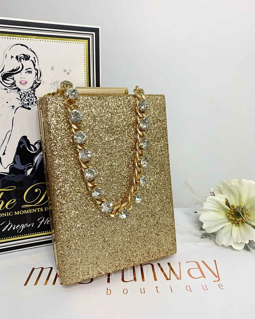 Sandy Glitter Box Clutch Gold