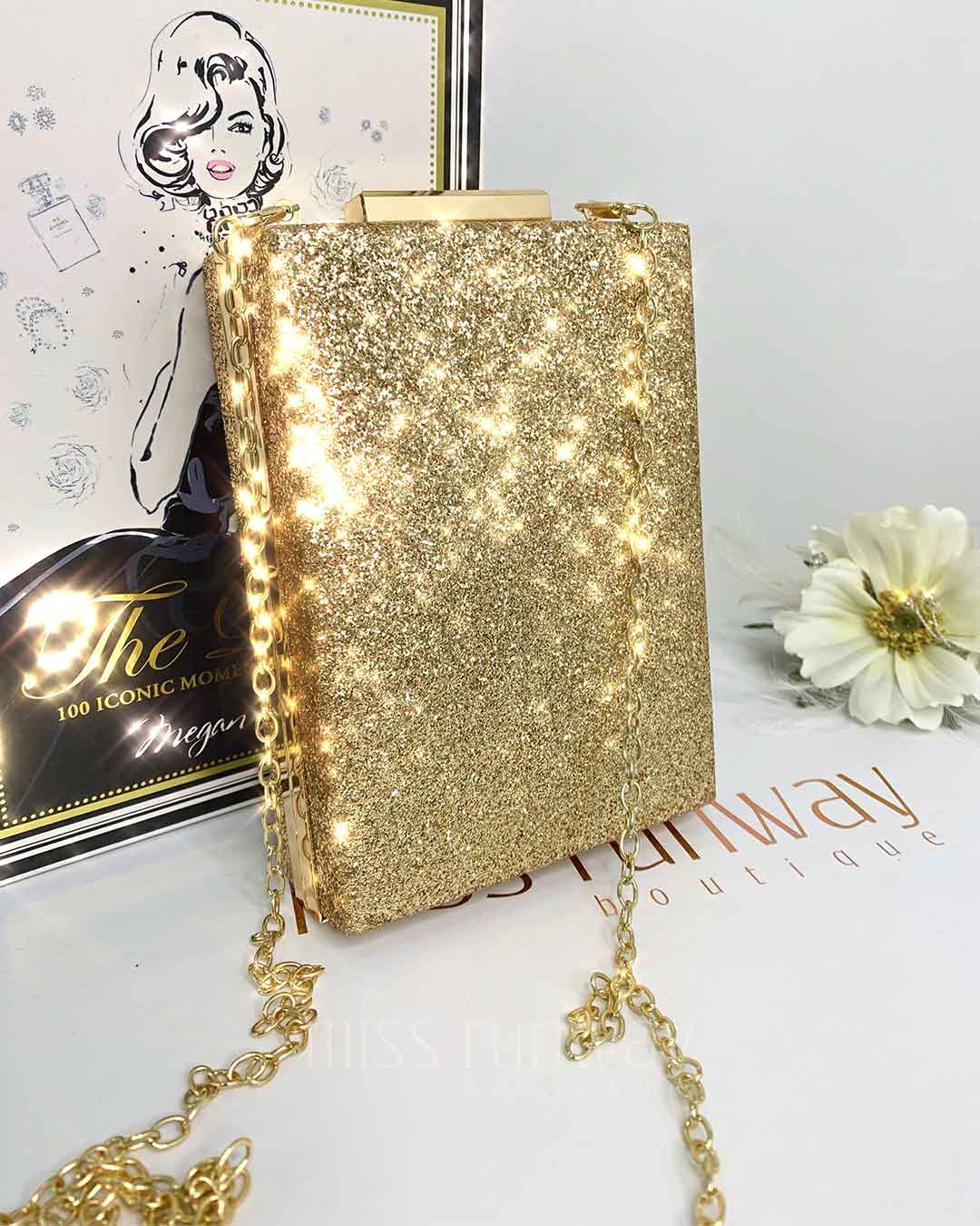 Sandy Glitter Box Clutch Gold