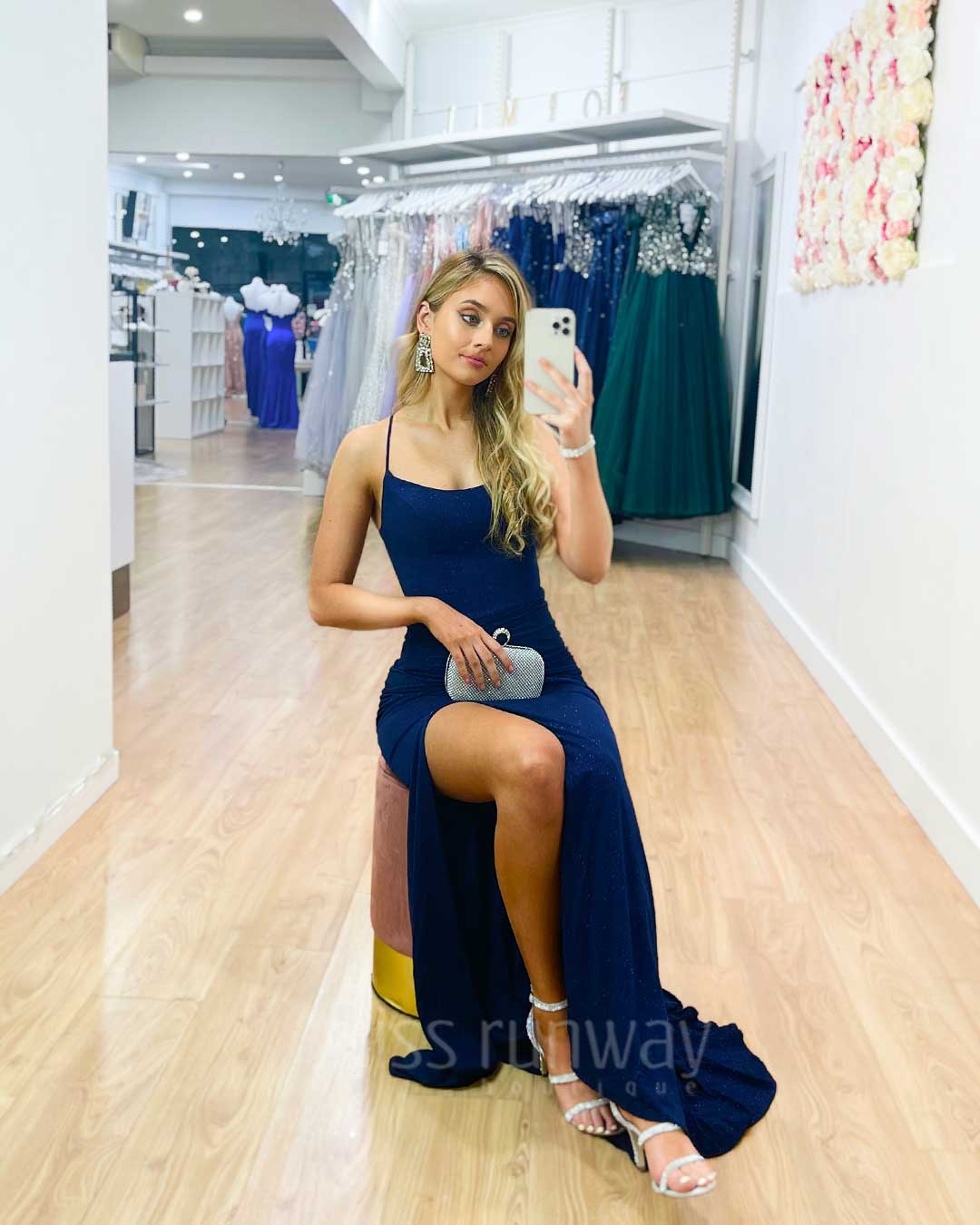 Shanghai Glitter Gown - Navy