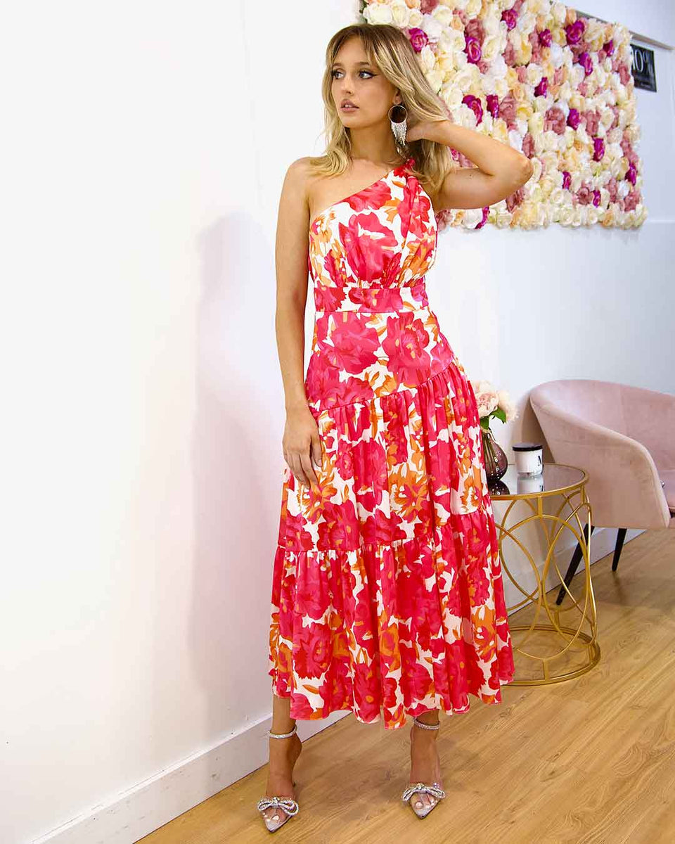 Siena Floral Satin Maxi Dress Pink