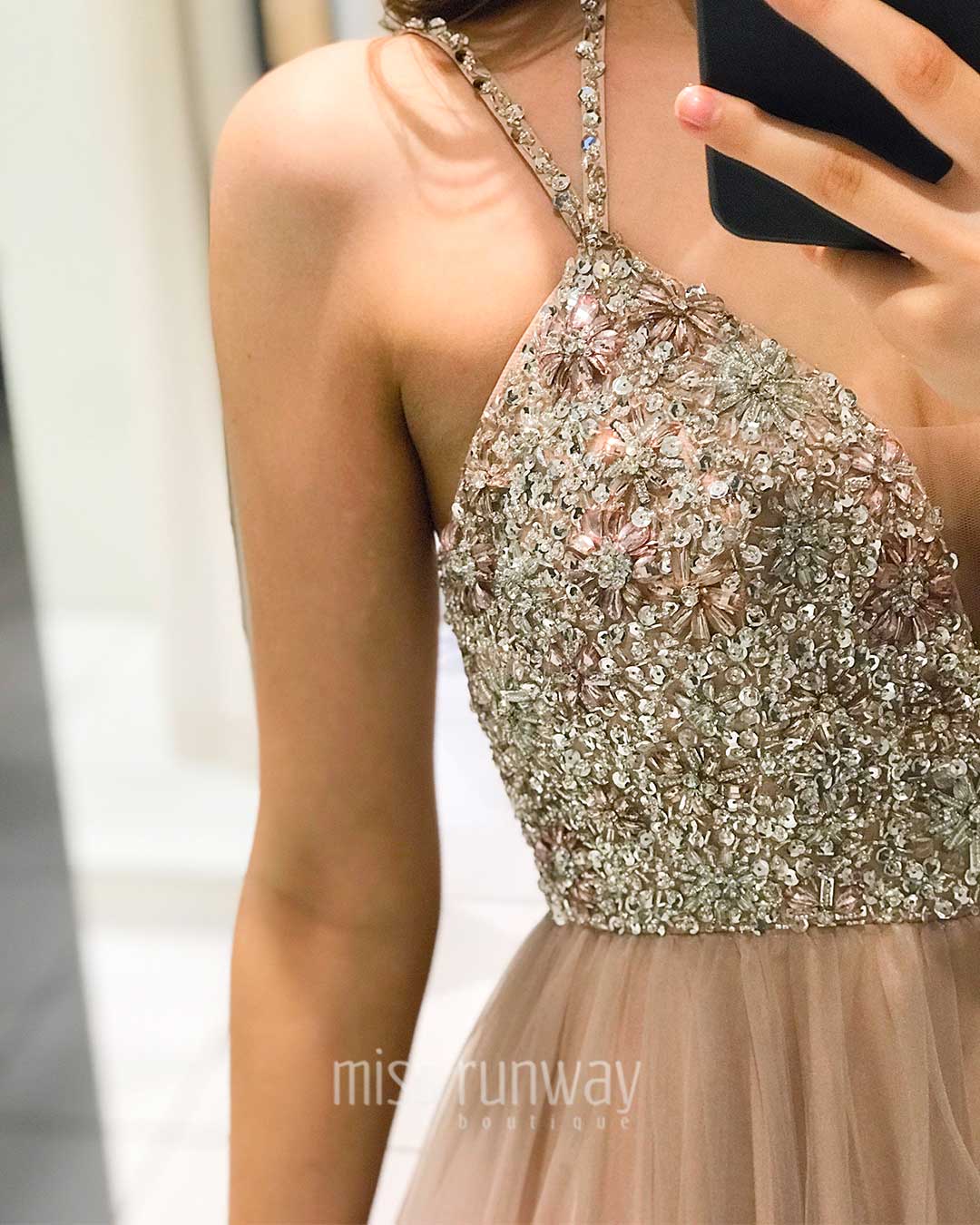 Sienna Beaded Tulle Gown - Dusty Pink