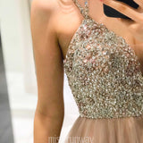 Sienna Beaded Tulle Gown - Dusty Pink