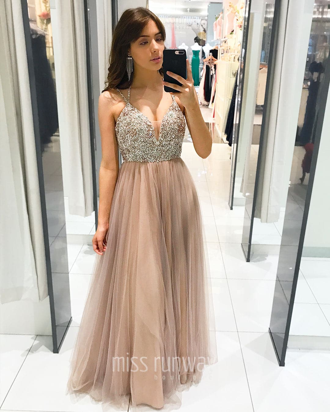 Sienna Beaded Tulle Gown - Dusty Pink