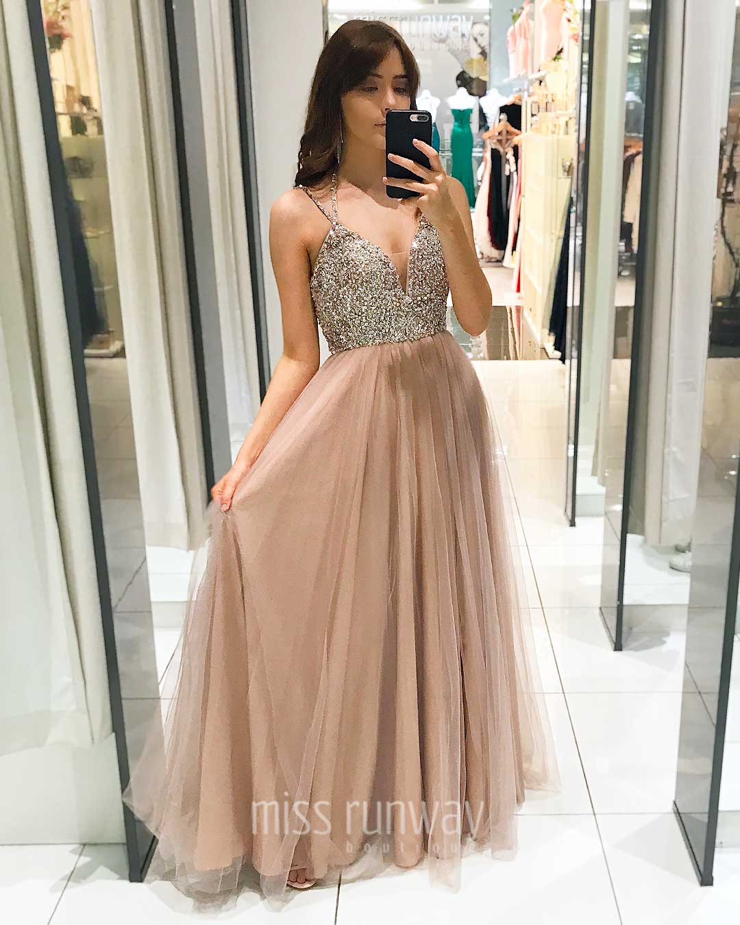Sienna Beaded Tulle Gown - Dusty Pink