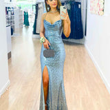 Stephanie Sequin Gown - Ice Blue