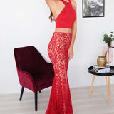 Tyra Two Piece Lace Gown - Red