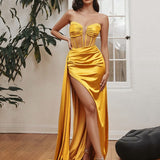 Anastasia Satin Corset Gown - Marigold