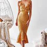 Leanne Lace Midi Dress - Mustard