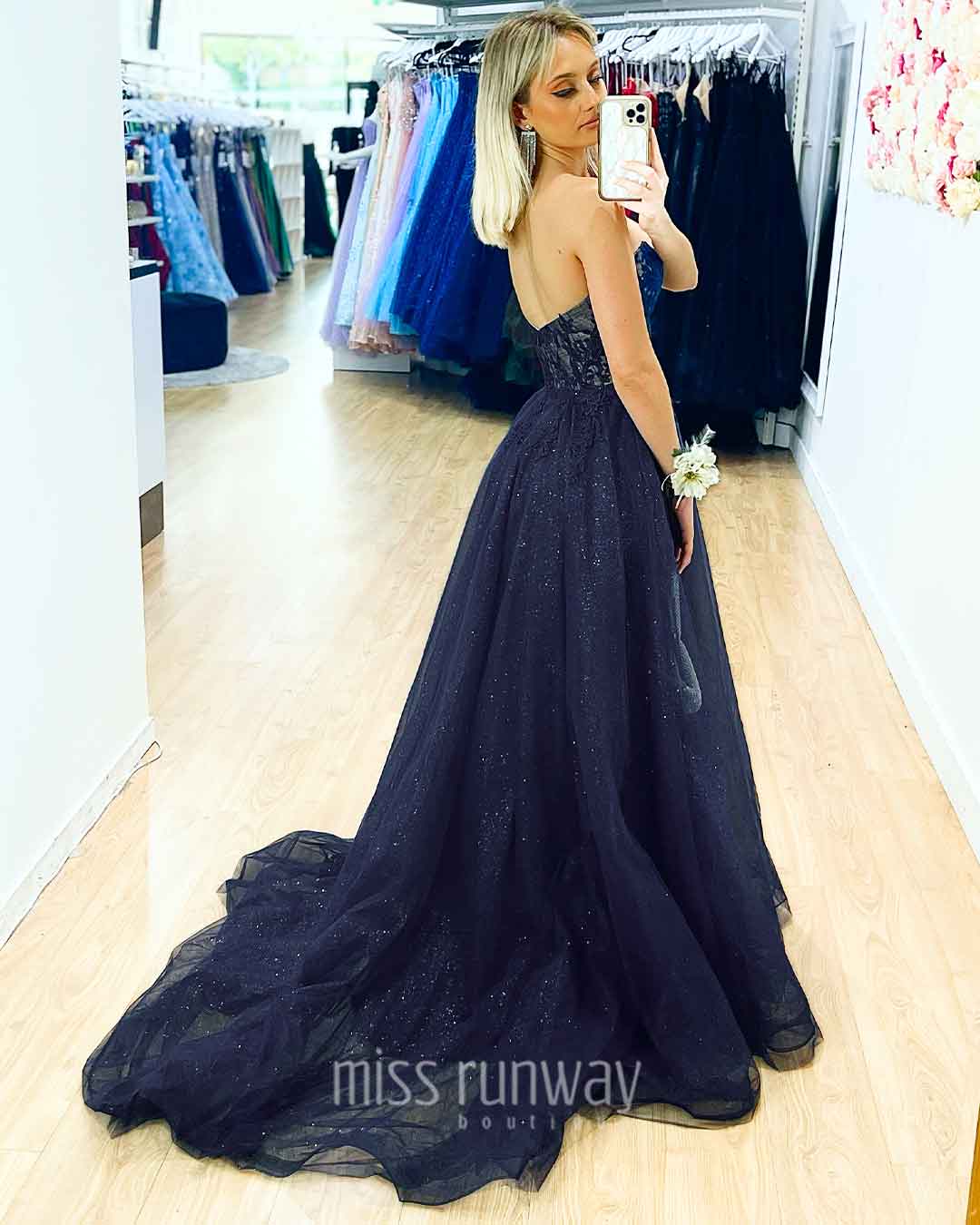 Hadley Tulle Glitter Gown - Navy