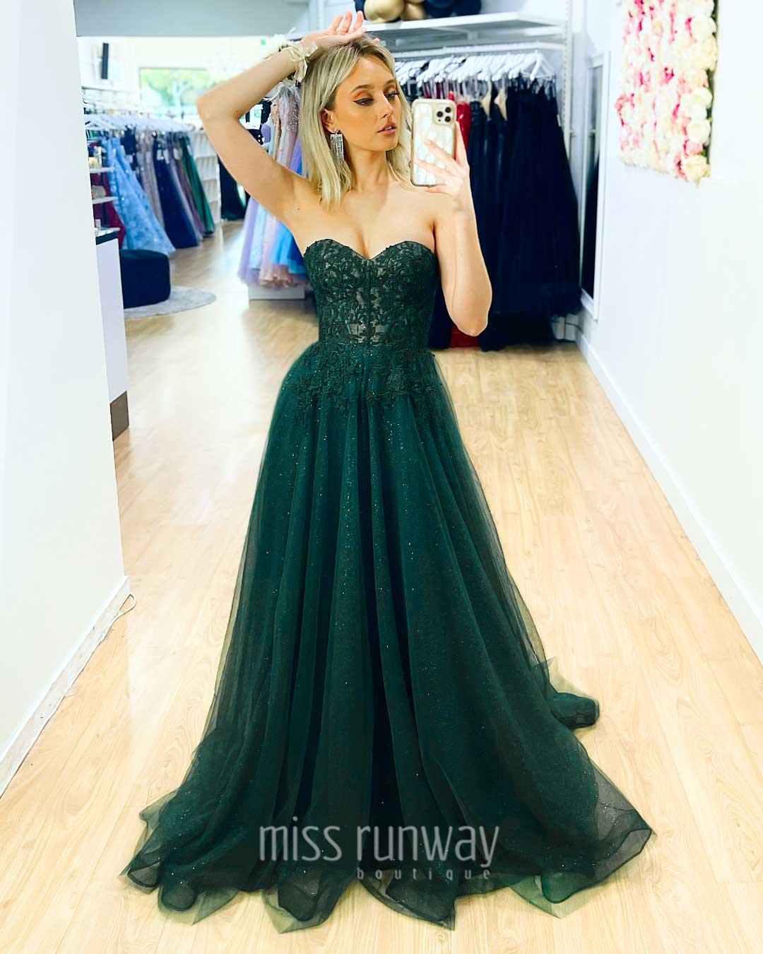 Hailey Tulle Glitter Gown - Emerald Miss Runway Boutique Hailey Tulle Glitter Gown - Emerald Miss Runway Boutique