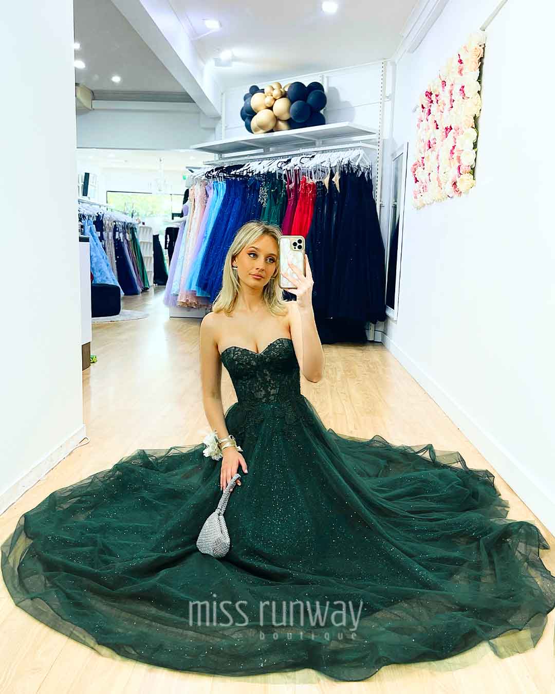 Hadley Tulle Glitter Gown - Emerald