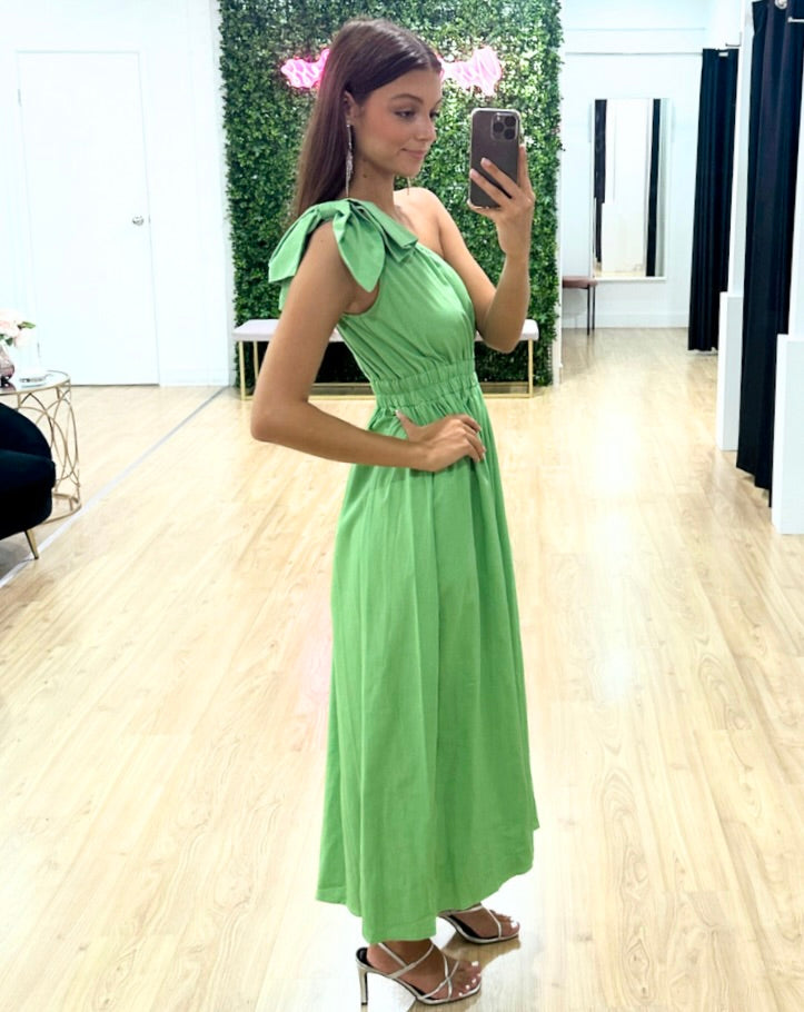 Angelina One Shoulder Maxi Dress - Green