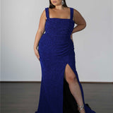 Amber Metallic Jersey Gown - Sapphire