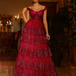 Maxine Layered Glitter Gown - Burgundy