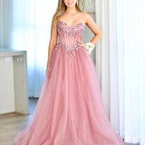 Aurora Strapless Corset Gown - Rose