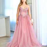 Aurora Strapless Corset Gown - Rose