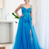 Birdie Corset Lace Gown - Crystal Blue