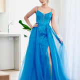 Birdie Corset Lace Gown - Crystal Blue