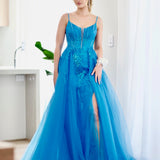 Birdie Corset Lace Gown - Crystal Blue