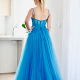 Birdie Corset Lace Gown - Crystal Blue