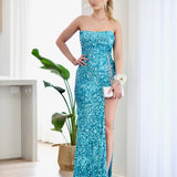 Guinevere Strapless Corset Sequin Gown - Aqua Blue