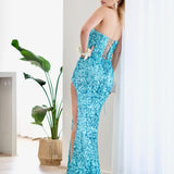 Guinevere Strapless Corset Sequin Gown - Aqua Blue