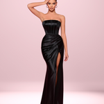 Amelie Corset Satin Gown - Black