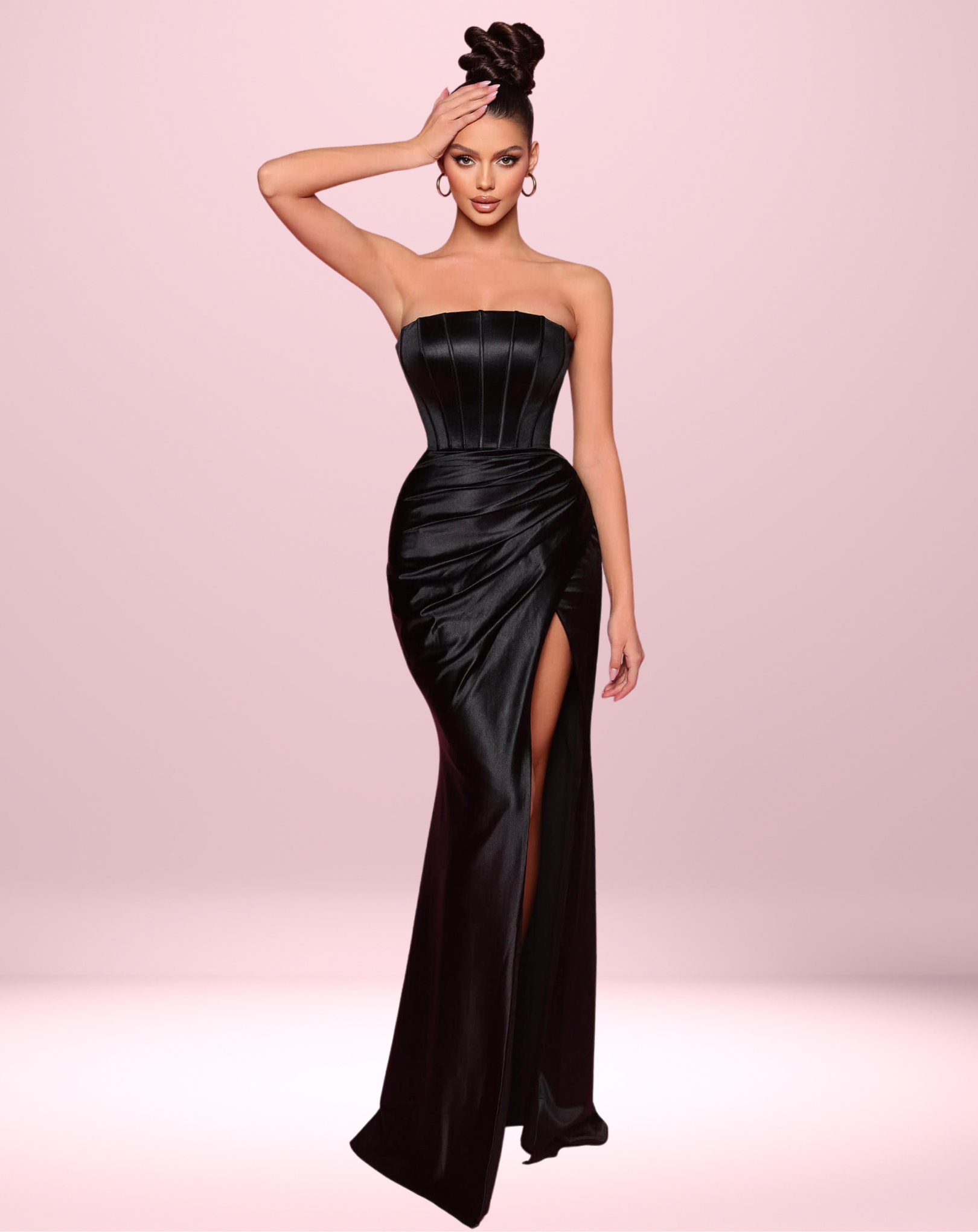 Amelie Corset Satin Gown - Black