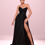 Rosie Strapless Glitter Gown - Black