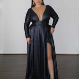 Kylie Stretch Shimmer Gown - Midnight Navy