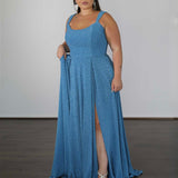 Hayley Metallic Jersey Gown - Sky Blue