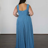 Hayley Metallic Jersey Gown - Sky Blue