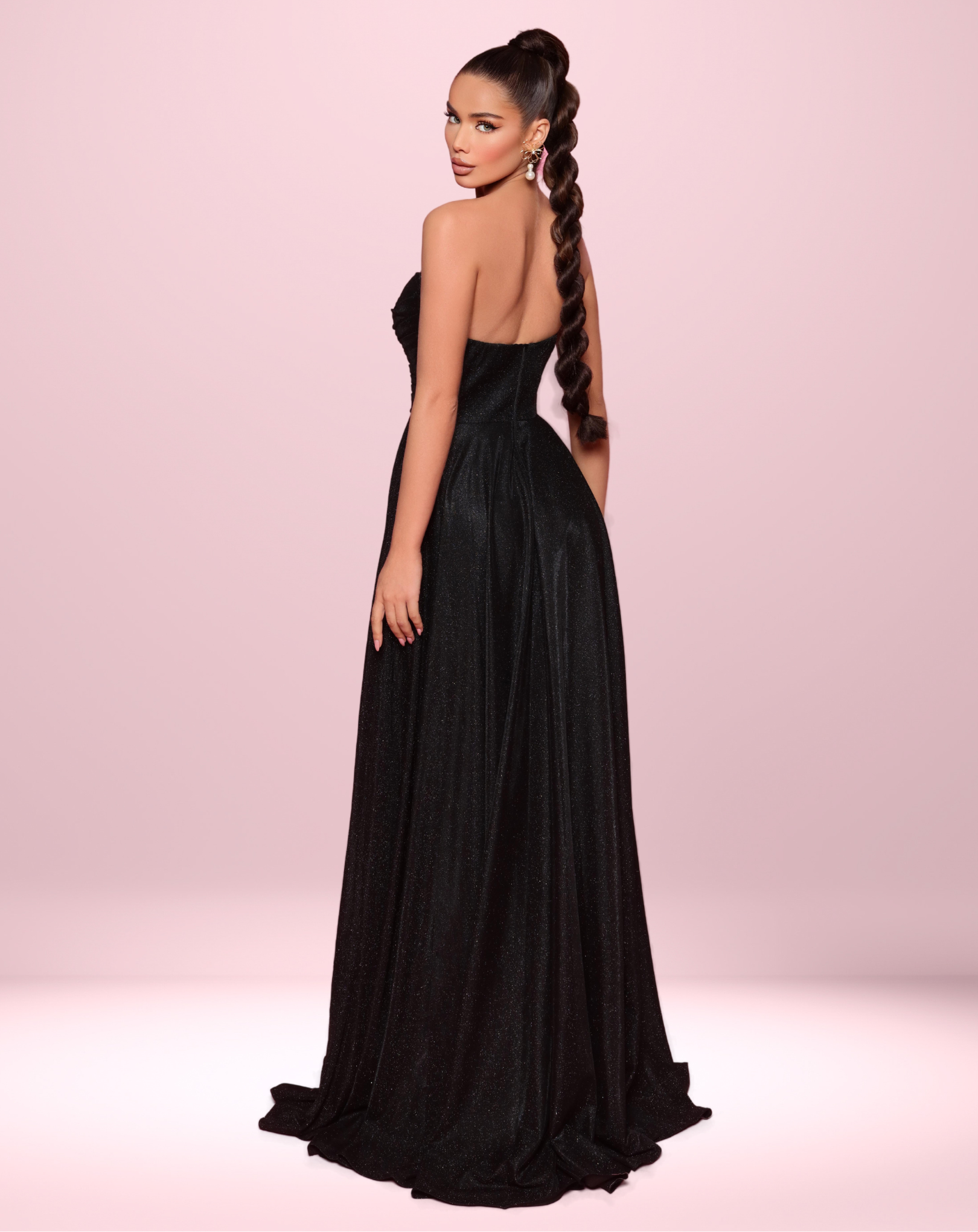 Rosie Strapless Glitter Gown - Black