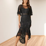 Reyna Lace Midi Dress - Black