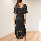 Reyna Lace Midi Dress - Black