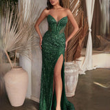 Irene Strapless Beaded Gown - Emerald