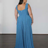 Hayley Metallic Jersey Gown - Sky Blue
