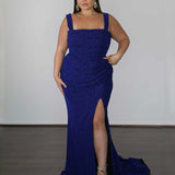 Amber Metallic Jersey Gown - Sapphire