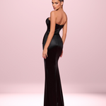 Amelie Corset Satin Gown - Black