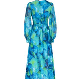 Georgie ChiffonMidi Dress  - Blue Green Print