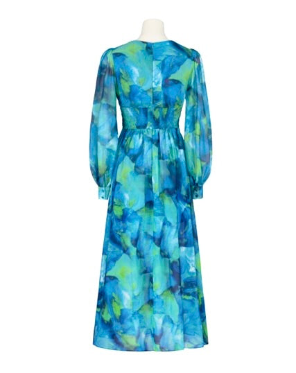 Georgie ChiffonMidi Dress  - Blue Green Print